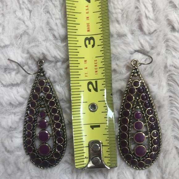 Tear drop shaped earrings nickel free, fuchsia and gold colors - Picture 10 of 12